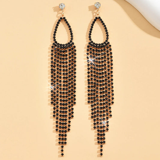 2pcs of women's jewelry rhinestone tassel earrings  luxurious fashion accessories for wedding parties👌🌟